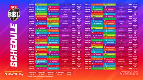 BBL Schedule .